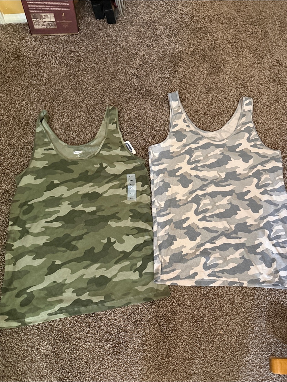 NWT Pair of Old Navy Green Camouflage Slim Tank and Gray Camouflage Tank